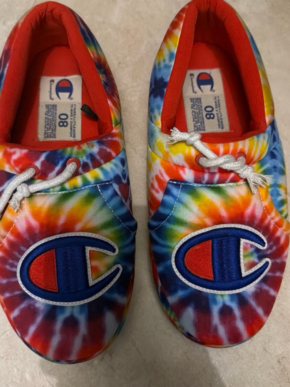 Champion Tie-Dye Slip-On Sneakers in Red, Blue, Yellow